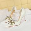 Women's Banquet High Heels Slim Heels High Heels Shallow Mouth Pointed Side Hollow Metal Water Diamond Buckle Single Shoes
