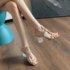 Fashion Block Heels Comfort Shoes for Women High Sandals Female Buckle Strap Chunky High-heeled Gold Rhinestone Girls 2025 Pumps Crystal