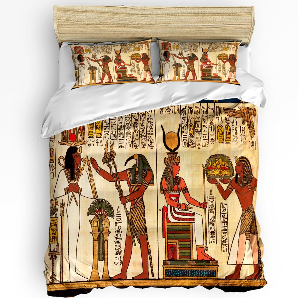 Hieroglyphic Carvings Ancient Egyptian Temple 3pcs Bedding Set For Double Bed Home Textile Duvet Cover Quilt Cover Pillowcase