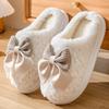 Winter Plush Bowknot Slippers Women  Korean Christmas New Year Warm Soft Home Indoor Casual Flat Bottom Slippers Gift Shoes