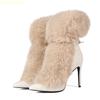 Fashion 2025 Winter Fur Warm Fashion Boots Pointed Toe High Heel Thin Heels Catwalk Ankle Boots Women White Ankle Strap Boots