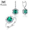Kuololit Emerald Gemstone Luxury Jewelry Set for Women Real 925 Sterling Silver Asscher Cutting Ring Earrings for Bridal Gift