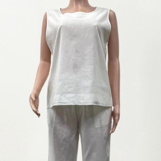 2 Pcs/Set Women Vest Pants Set Round Neck Sleeveless Loose Solid Color Top Wide Leg Pants Casual Homewear Two-piece Sports Top Trousers Set