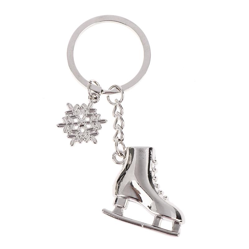 1Pc Silver Ice Skates Snowflake Pendant Key Ring Skating Key Chain Keychain