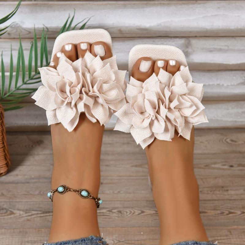 One Word Flat Slippers Women Solid Color Flower One Pedal Home Slippers Women Omns Lippers