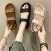 One-word Sandals Women's Summer New Wear Fashion Casual Platform Velcro Student Roman Open-toed Beach Shoes