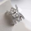 Luxury Elegant Stylish Cross Design Bright Zircon Ring for Women Engagement Bride Zircon Temperament Banquet Accessories