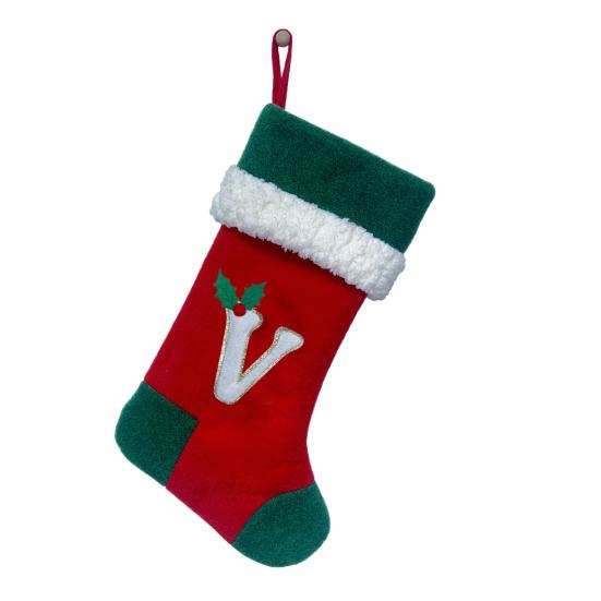 18 Inches Monogram Christmas Stockings with Letters Embroidered Initials Xmas Hanging Stockings for Fireplace