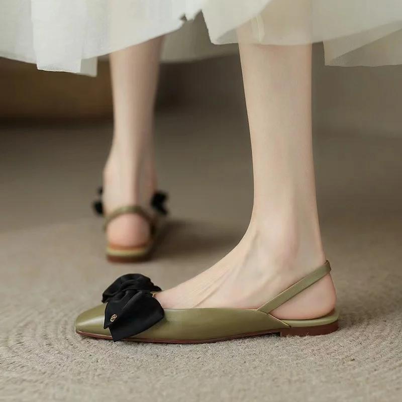 Summer Selling Women's Roman Sandals Fashion Bow Round Toe Flat Mules Ladies Trend Designer Sexy Banquet Slingback Sandals 2024