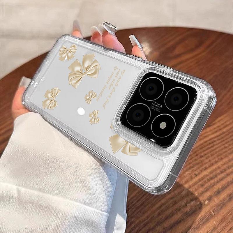 Bowknot Print Clear Silicone Phone Case For Xiaomi Redmi 14T 13T Note 14 Pro 13 12 11 Poco F6 X6 X5 Lens Protection Shockproof Transparent Soft Cover