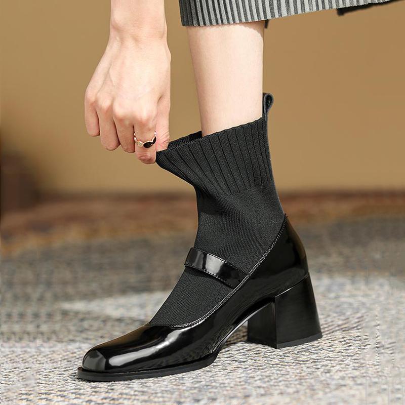 Fashion Women Elastic Sock Boots 2024 New Autumn Winter Round Toe Ankle Boots Women Fashion Slip On High Heels Short Boots Naked Boots