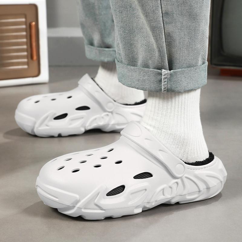 Fashion Winter Warm Home Slippers Men Waterproof Fur Clogs Slippers Garden Slippers Fuzzy Plush Slippers Bedroom Shoe For Indoor Outdoor