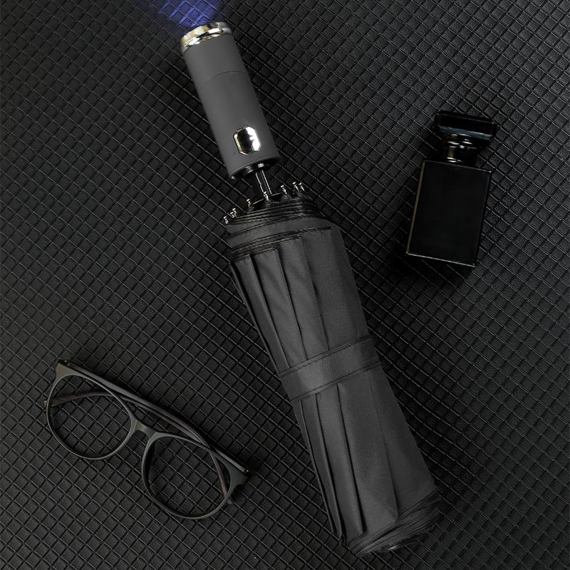 TENTAGON Automatic Umbrella With LED Flashlight Three Folding UV Umbrella For Rain and Sun 10 Ribs Windproof Portable Parasol