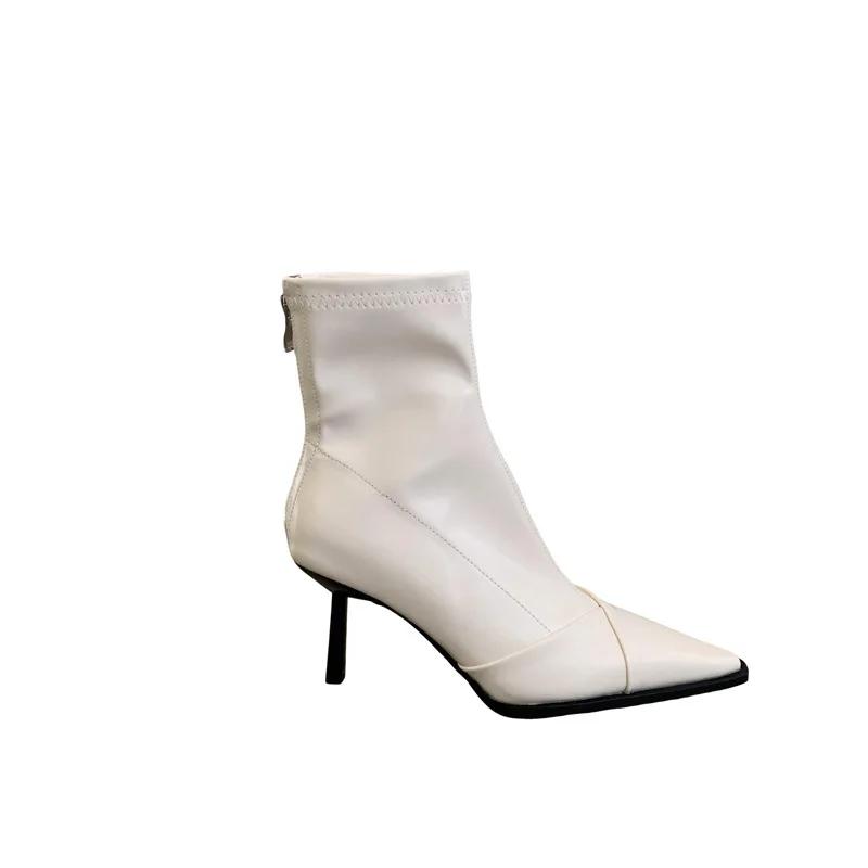 Fashion 2024 Autumn/Winter Sexy Skinny Heel Ankle Boots for Women Elastic Skinny Pointy Boots for Women