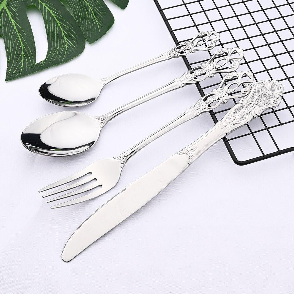 1Pcs Retro Silver Tableware Cutlery Set Silverware Stainless Steel Vintage Luxury Wedding Western Dinnerware Flatware