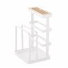 VANRA? Cutting Board Stand, Knife Stand, Iron, Holds Drainer, Cutting Board, Pot Lid, and Wooden Knife Holder (White, with Tray)