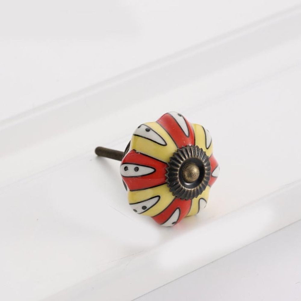 Single Hole Vintage Cabinet Knob Round Drawer Knobs Retro Ceramic Pumpkin Handle  Wine Cabinet