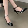 Women's High Heels 2024 Fashion New Sexy Pointed Rhinestone Design Solid Color Dress Banquet Party Shoes Women's Summer Sandals