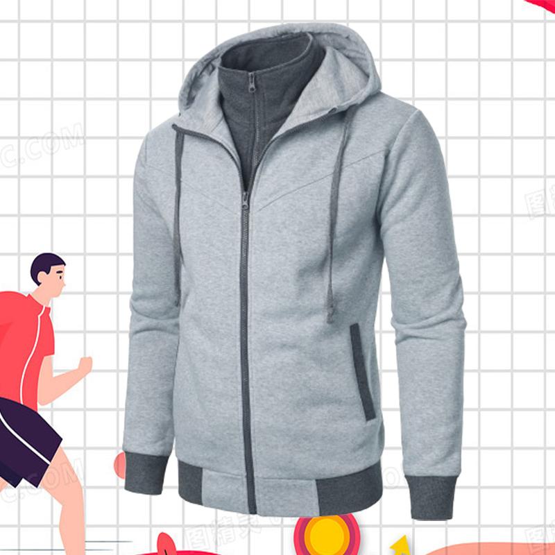 New Men's Sweatshirt Fashion Casual  Fake Two-piece Illusion Solid Color Hooded Loose Cardigan Sweatshirt Thin Hoodies Yasheng
