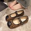 Women's Flats Shoes Leopard Print New Fashion Casual Dresses Buckle Designer Square Toe Women's Shoes Retro Suede Mary Jane
