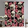 Window Curtain for Room 2 Panel Flower Skull Curtains for Bedroom Halloween Decoration Partition Home Interior Curtains Living