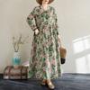 Early Spring Floral Vacation Style Travel Round Neck Retro Long Dress for Women Long Sleeved Vintage Dresses
