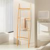 Nordic Minimalist Solid Wood & Bamboo Wall-Mounted/Floor-Standing Towel and Clothes Rack, Trapezoidal Design, Punch-Free Bathroom Storage.