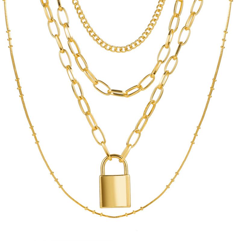 Elegant Fashion Simple Chain Punk Jewelry Key Padlock Pendant Necklace Women's Gift