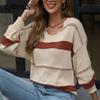 Plus Size Bottom Shirt Long Sleeve Knit Women's Autumn Striped Pullover V-Neck Striped Sweater