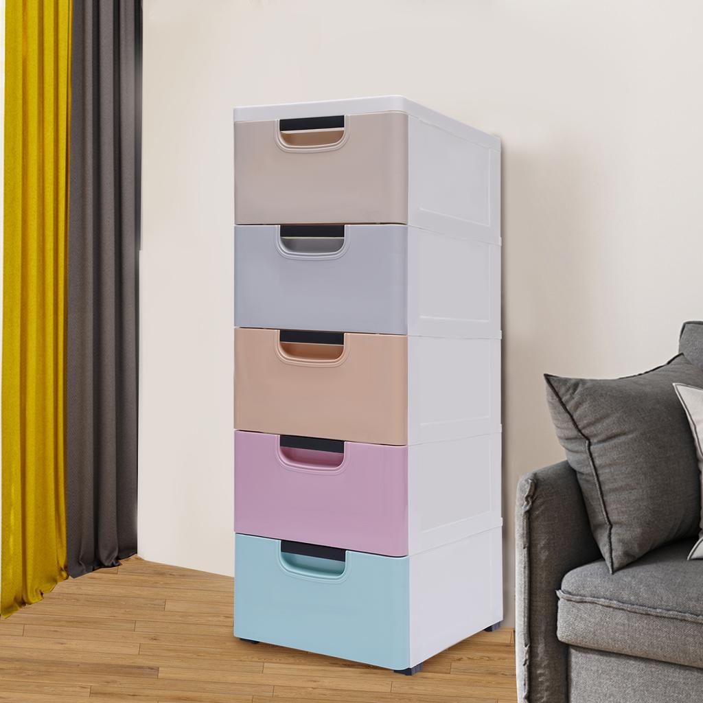 5 Layers Plastic Drawers Storage Cabinet Bedroom Tall Small Chest Closet Suitable for Storing Clothes, Toys