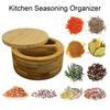 Bamboo Seasoning Storage Box with Magnetic Swivel Lid Wooden Salt Cellar Pepper Sugar Spice Holder Round Container Bowl Kitchen Gadgets