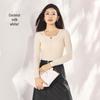 Women's Tencel Bamboo Fiber Long Sleeve Base Shirt with Chest Pad - Autumn/Winter Slimming Top
