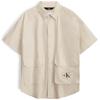 Embroidered Logo Button Pocket Loose Short Sleeve Shirt Men Shirts Light-Khaki J323199ACI