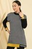 Houndstooth Patterned Plus Size Knitwear Tunic with Stripes On Sleeves and Hem