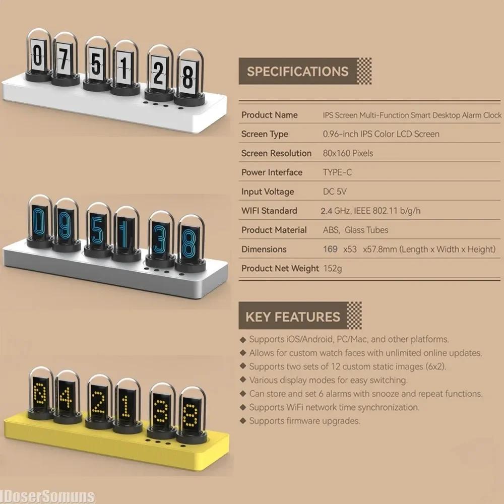 WIFI Mini IPS Nixie Tube Alarm Clock with Colorful RGB Lights Game Room Decoration Desktop Ornaments