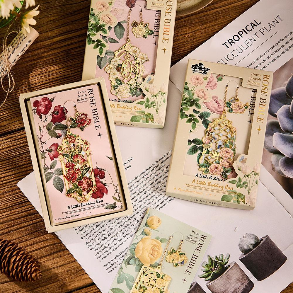 Pendant Hollow Bookmark Chinese Style Floral Painting Bookmark Retro Metal Bookmark Student