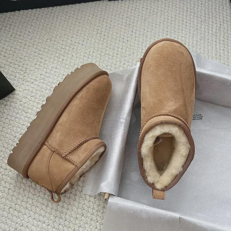 Zhou Dongyu's 2024 Autumn/Winter Women's Fur & Velvet Warm Short Snow Boots with Thick Soles