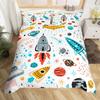 Kids Rocket Duvet Cover Twin Boys Space Planet Theme Bedding Set 3pcs Set Watercolor Spaceship Stars Universe Comforter Cover