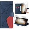 Protective Case - BOOLING - for Samsung Galaxy S23 Ultra - Leather Effect - Navy Blue - 2 Tempered Glasses