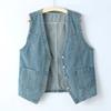 Denim Vest Jacket    Vintage Women Casual Solid Color Sleeveless Jean Jacket Top
