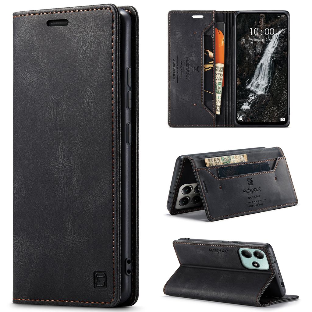 Premium Vintage Leather Wallet Case for Redmi Note 9-14 Series & POCO M2/M5S/X5/X7 - Flip Cover, Card Slots, Shockproof Retro (4 Colors)