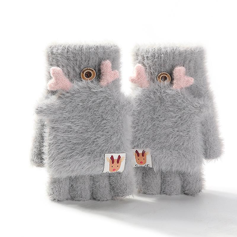 Women's Autumn & Winter Knitted Half-Finger Flip-Top Gloves - Warm, Cold-Proof, and Cute for Outdoor Cycling