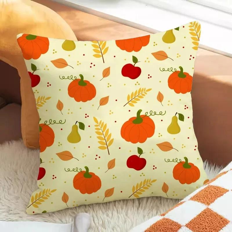 Pumpkin Print Pillowcase Autumn Harvest Festival Pillowcase 45x45cm Living Room Sofa Cushion Cover Bedroom Room Home Decoration