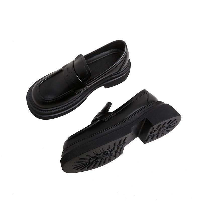 Cowhide Version! Half-song British Style Retro Platform Lazy Loafers Women's Small Men's Height Increase Small Leather Shoes Women's Single Shoes