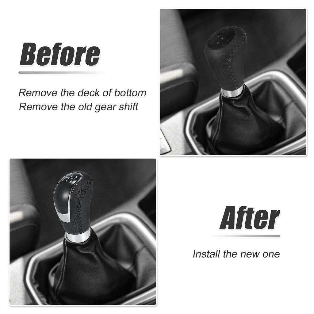 uxcell Universal 5-Speed PU Leather Auto Car Gear Lever Shifter Manual Stick Shift Knob Black
