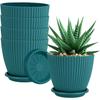 Plastic Round Flower Pots with Tray for Home Planters, Terrace, Garden Etc | Pack of 05 | Peacock | Size 6.5 Inch | for Home Indoor & Outdoor