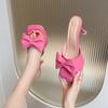 Fashion New Summer Women's High Heels Slippers Pink Square Toe Bow Fashion Shoes for Women Outside Sexy Thin Heeled Flip-flops Sandals