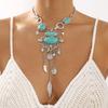 Ethnic Style Exaggerated Flower With Turquoise Alloy Necklace Vintage Design Y Shape Necklace