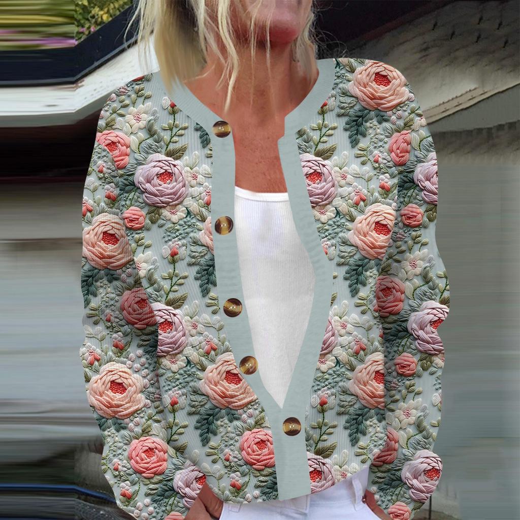 Women's Fashion Long Sleeve Christmas Snowman Snowflake Print Jacket Cardigan