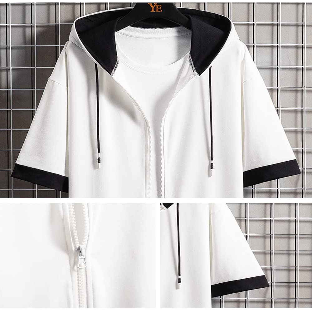 Летний короткий свободный большой на молнии многослойный [foveitaa] Мужская одежда, худи, футболка, рукав, рукав 5/8, посадка, стильный, размер, вверх, простой, модный,